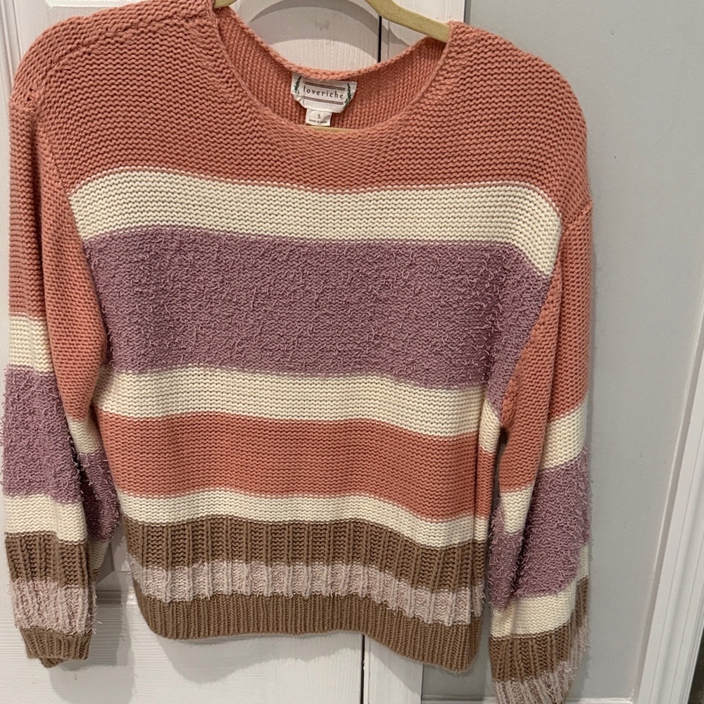Love Riche Women's Striped Sweater - Pink, Cream, and Brown